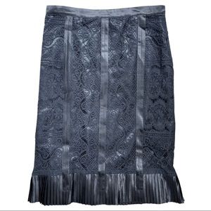 Carlisle Black Knee Length Lace and Pleated Pencil Skirt